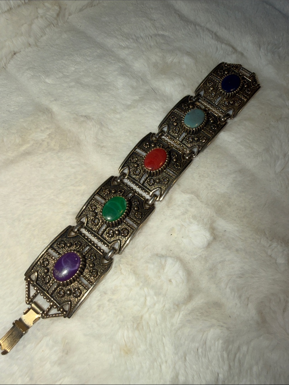 Sarah Coventry Multicolor Stone Filigree Link Bracelet - Women Jewelry